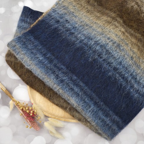 Mantelstoff Alpaca Streifen Blau Braun