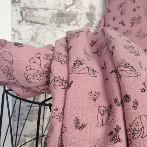 Katia Musselin Double Gauze Rosa Pandas